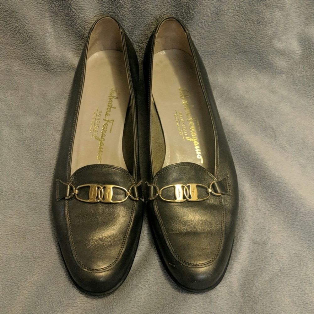 Salvatore Ferragamo Metallic Leather Round-Toe Loa